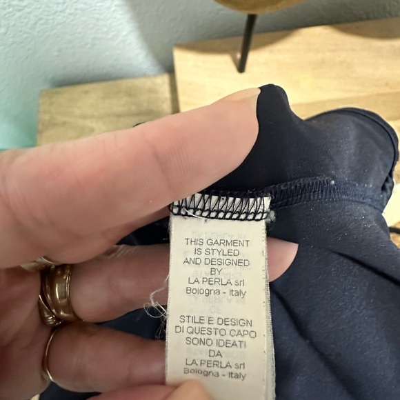 La Perla Deep Navy Satin Lace Chemise Slip Dress Size 4 - Picture 3 of 8